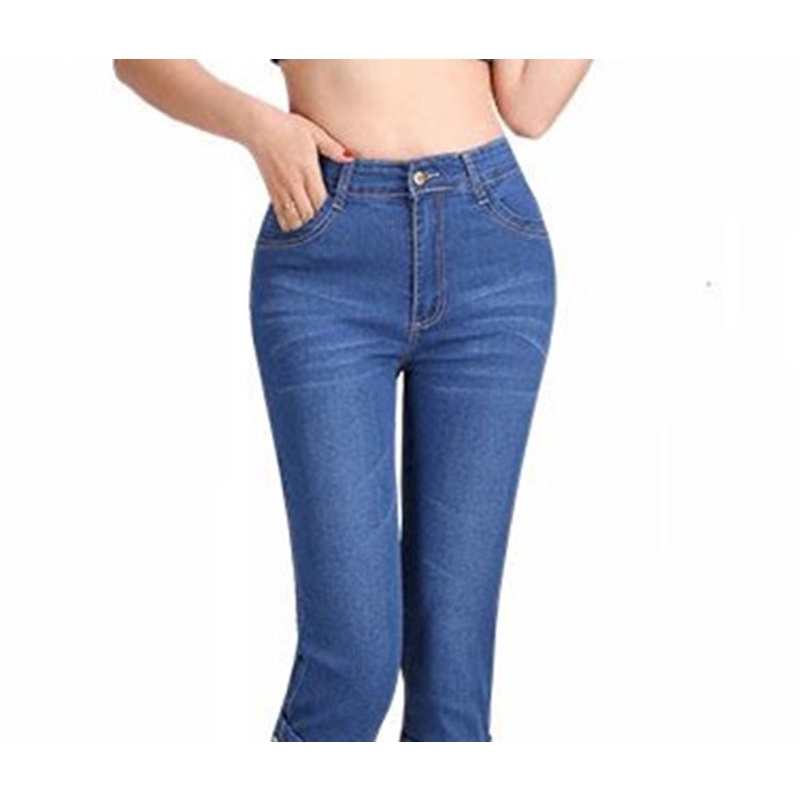 Quần Jean Nữ 9 Tấc Quần Lững Nữ Chất Bò Dáng Skinny Lưng Cao Co Giãn