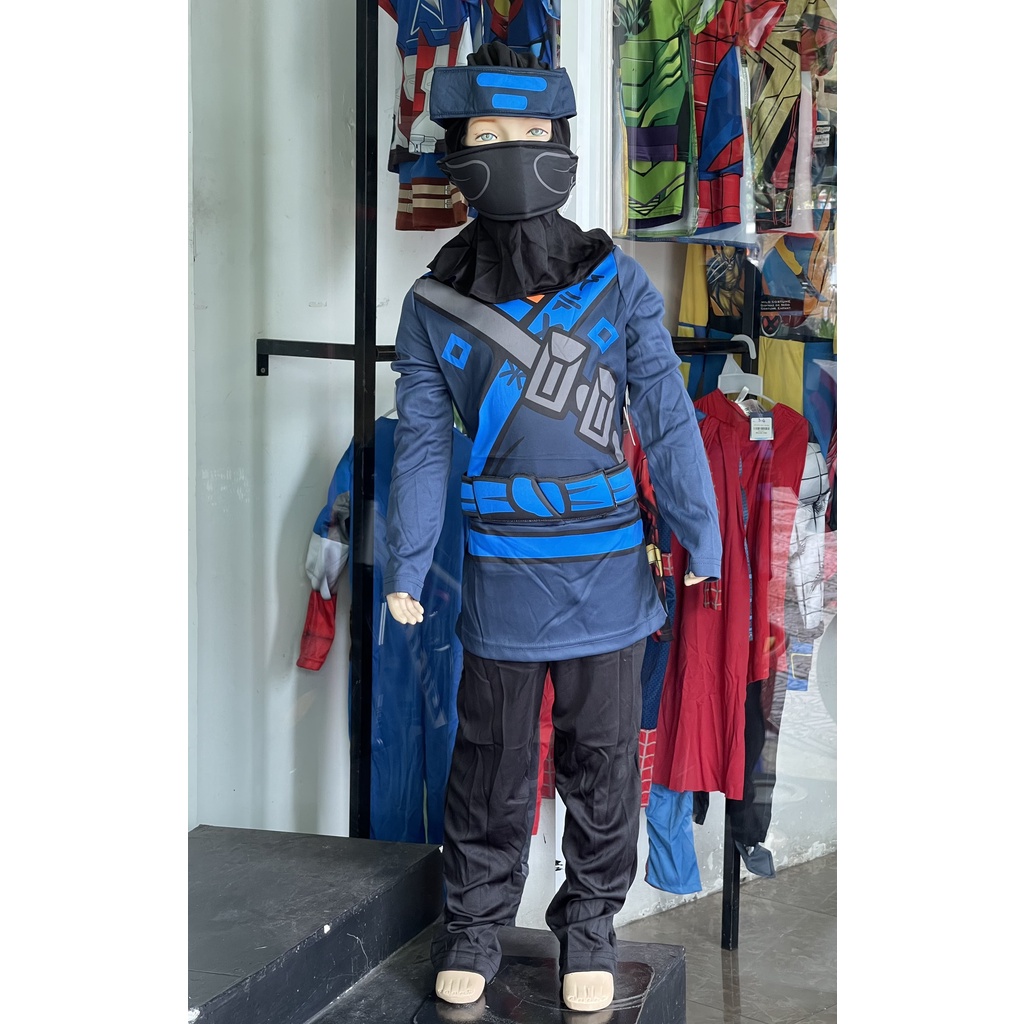 Trang Phục Hóa Trang Ninja Go Cao Cấp Phối Quần Đen Kèm Mặt Nạ Trùm Cho Bé Trai