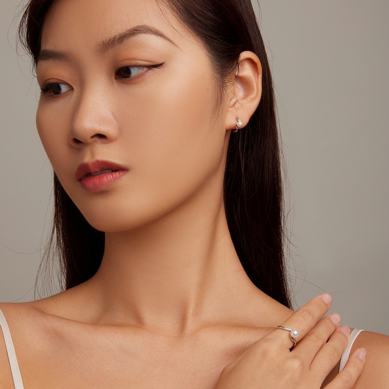 BAMOER Set 3 Kích Cỡ Nhẫn Và Bông Tai Bạc 925 Đính Ngọc Trai Nhân Tạo Thời Trang