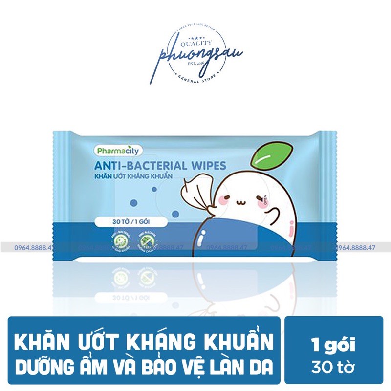Khăn ướt kháng khuẩn Pharmacity (30 tờ/gói)