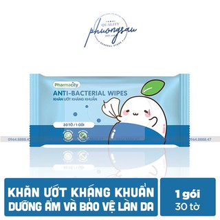 Khăn ướt kháng khuẩn Pharmacity (30 tờ/gói)