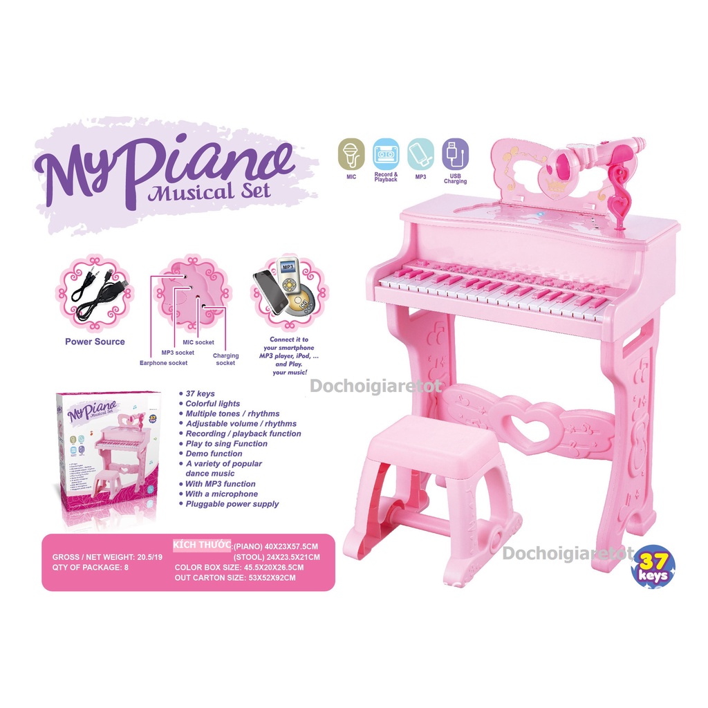 (sẵn) Bộ Đàn Piano Mini cho bé kèm mic thu âm, có kết nối điện thoại, bàn phím chữ Tiếng Anh cao cấp - nhạc cụ 37 phím