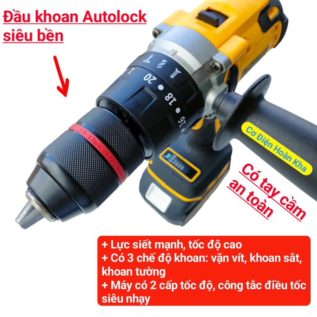 Máy khoan pin DE.WALT 118v pin khủng 10 cell, không chổi than, máy mạnh tốc độ cao