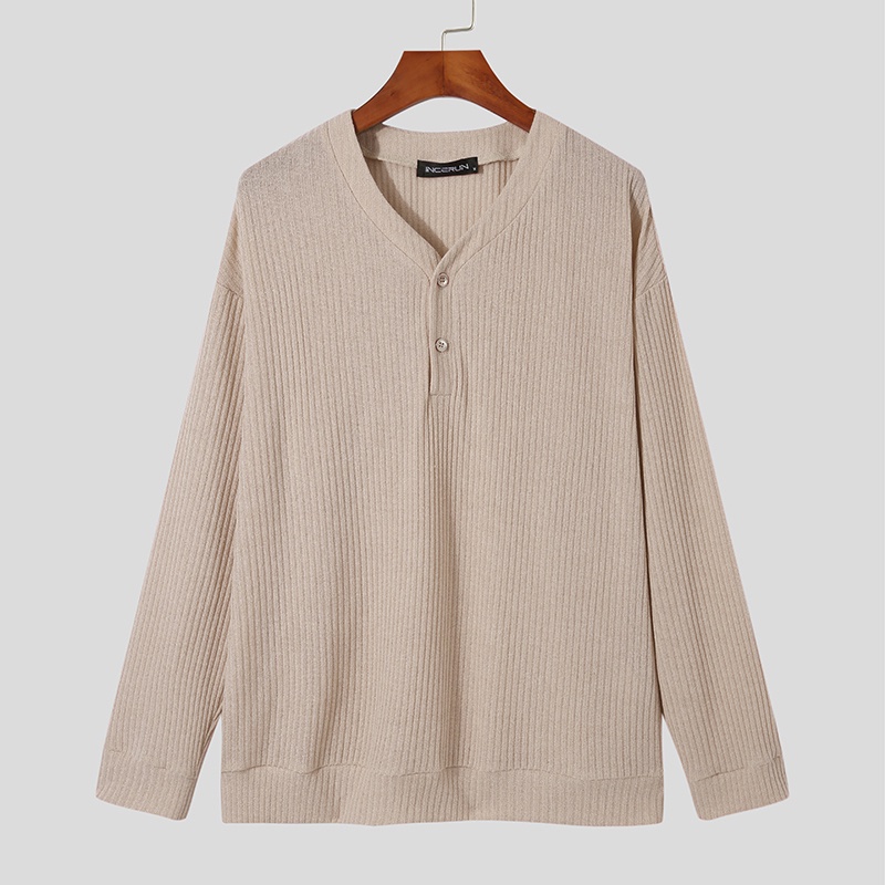 Áo sơ mi nam tay dài cổ chữ V kiểu dáng đơn giản