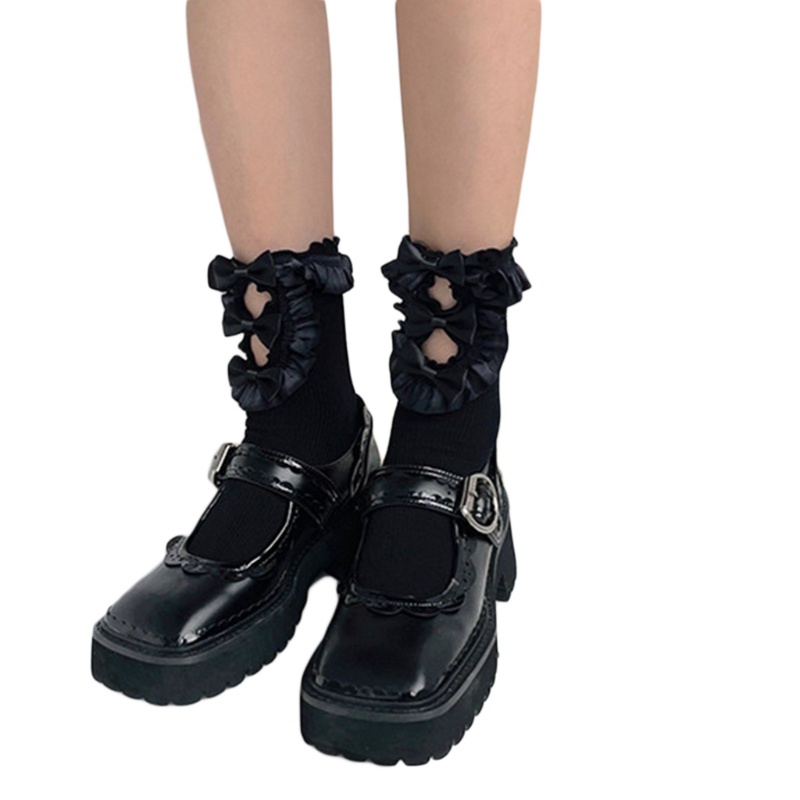 Vớ cotton phối bèo đính nơ phong cách lolita đáng yêu cho nữ