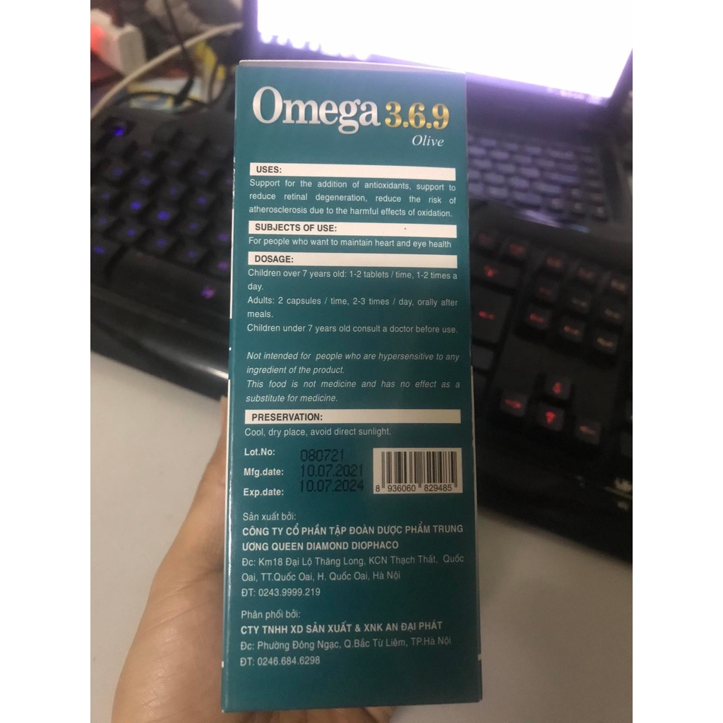 Viên dầu cá Omega 369 Olive sáng mắt - hộp 100 viên