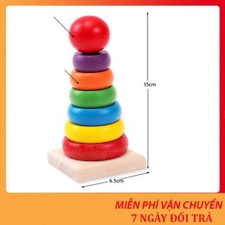 Đồ chơi tháp cầu vòng gỗ thông minh loại nhỏ cho bé