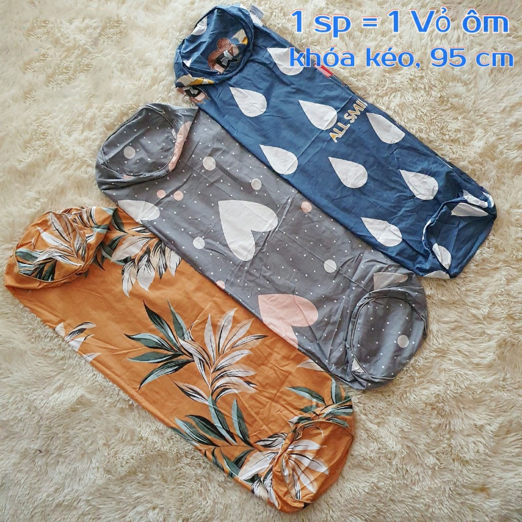 Vỏ gối ôm cotton 100% dài 95cm kéo khóa, áo gối ôm nhiều màu hình thú cho bé dài đẹp HaoHao