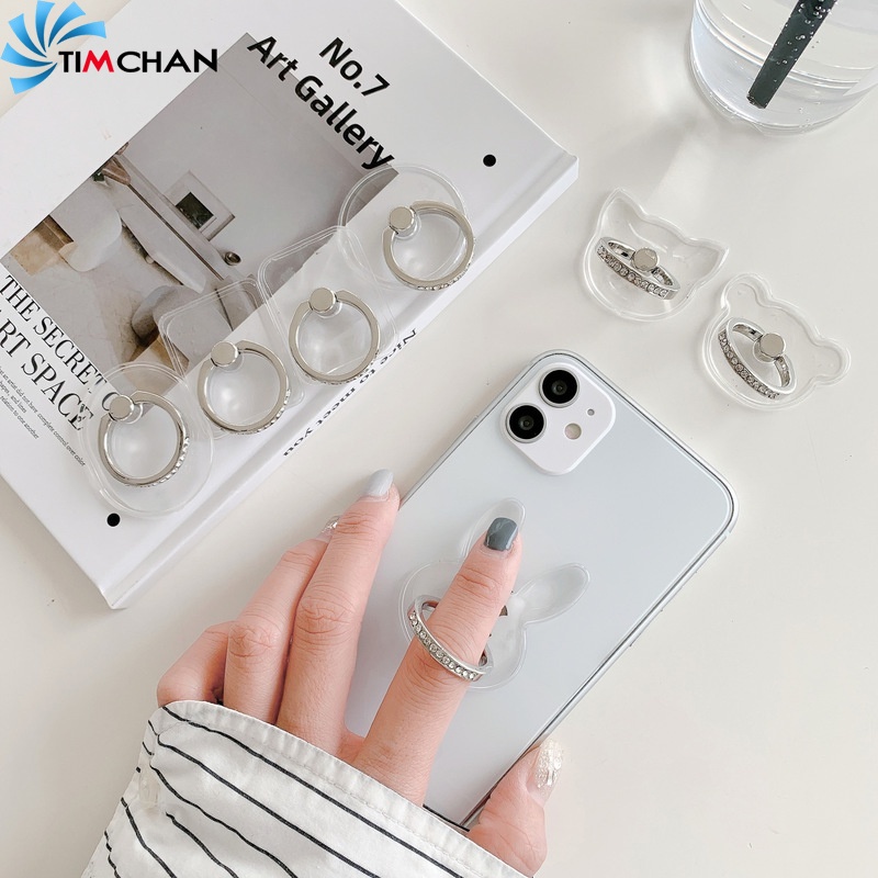 Giá đỡ điện thoại siêu mỏng trong suốt đính đá xoay 360 độ