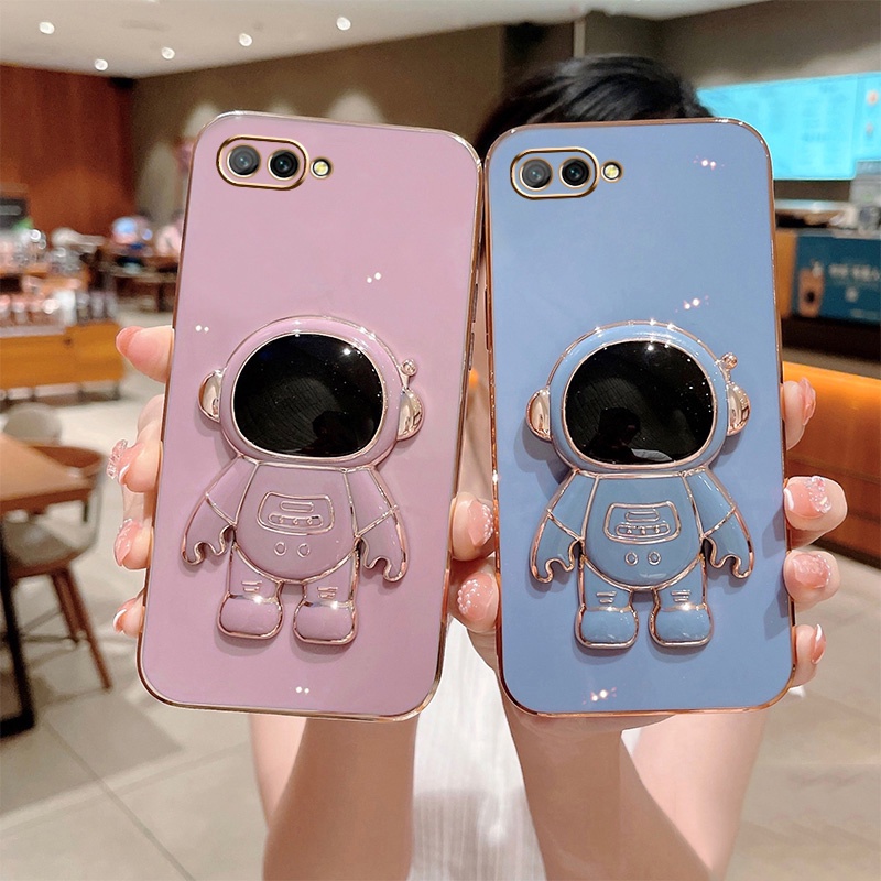 ốp lưng Realme c2 TPU Mạ điện 3D Phi hành gia có chân đế ốp điện thoại Realme c2