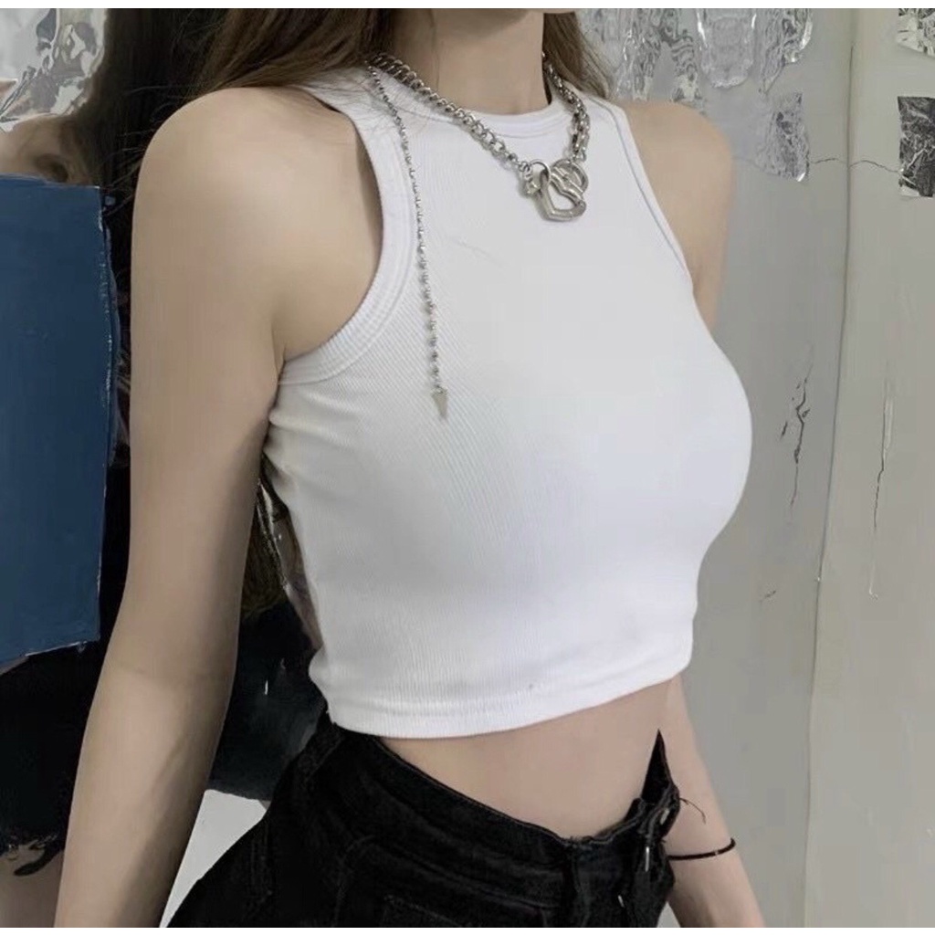 áo croptop sát nách nữ kiểu ôm body tank top vải cotton co giãn tốt, mặc đi chơi, đi biển