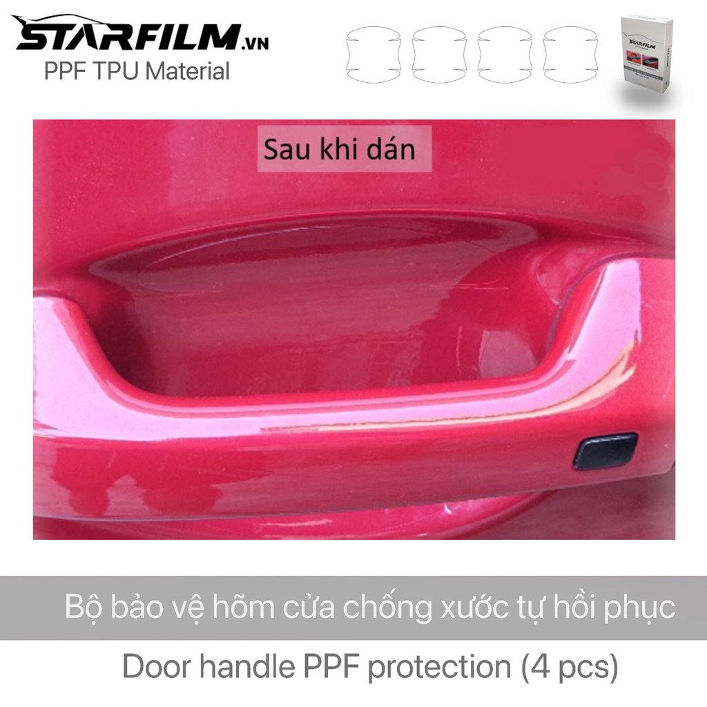 Bộ 4 miếng dán PPF TPU bảo vệ tay nắm hõm cửa STARFILM đầy đủ phụ kiện,  Film ppf chống xước hõm cửa ô tô