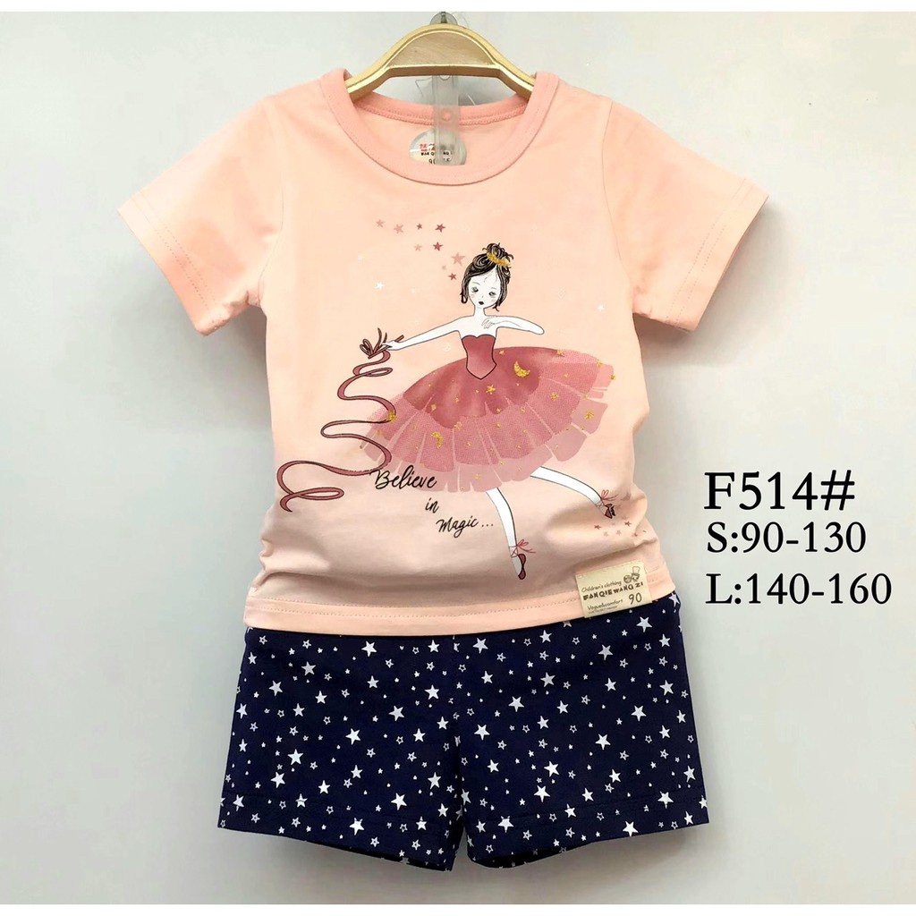 Bộ cộc tay bé gái 1-6 tuổi, Bộ hè cho bé hãng fanqi xuất Hàn vải cotton co giãn tốt thấm hút mồ hôi tốt
