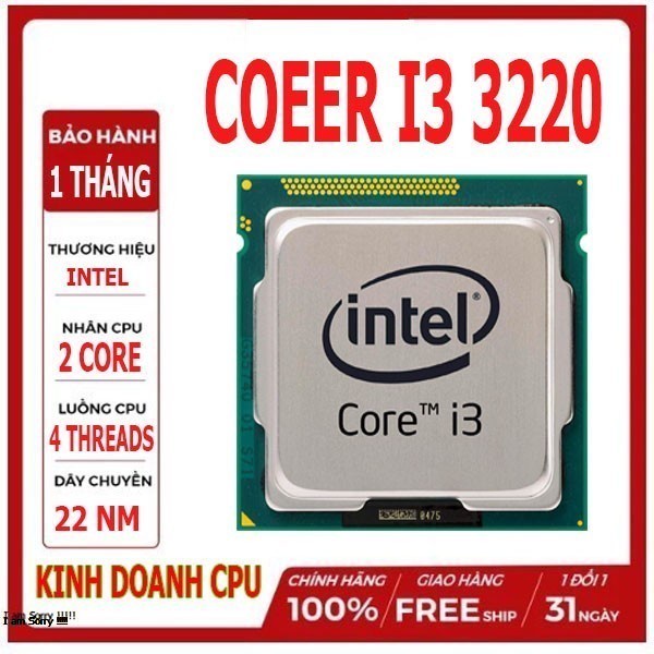 VI SỬ LÝ CPU CORE i33220 (3M 3.3Ghz) SK 1155  TẶNG KEO TẢN NHIỆT