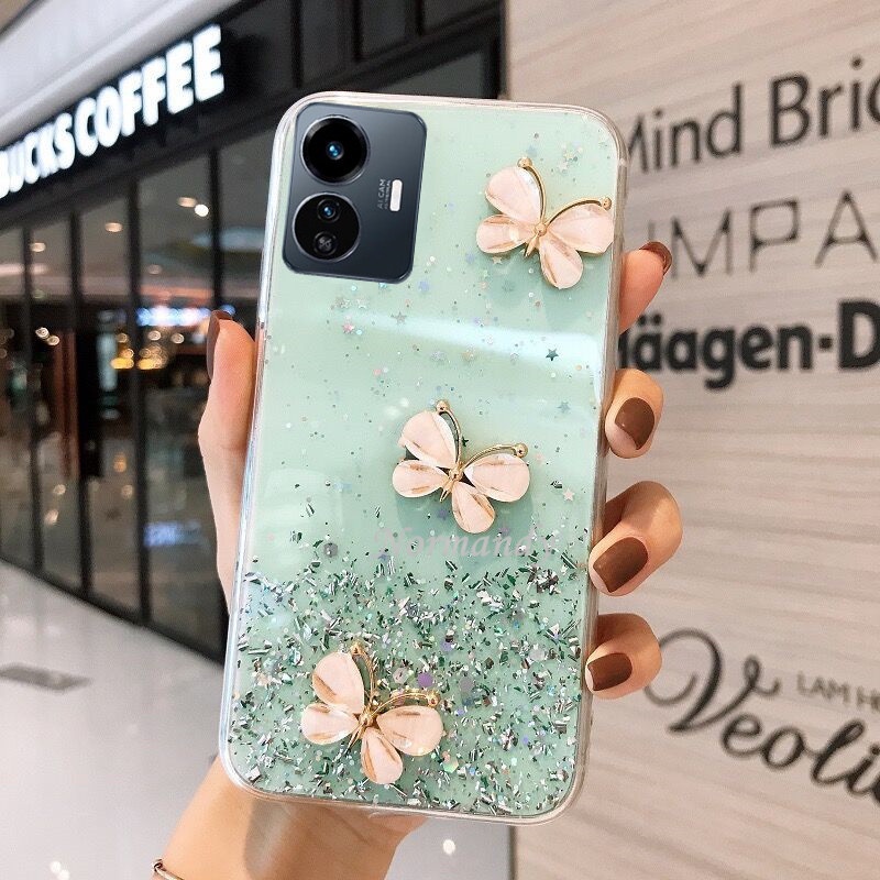 Ốp Điện Thoại TPU Silicone Mềm Trong Suốt Chống Sốc In Hình Bướm 3D Cho VIVO Y02S Y77 Y75 Y55 Y30 T1 Pro 5G 2022