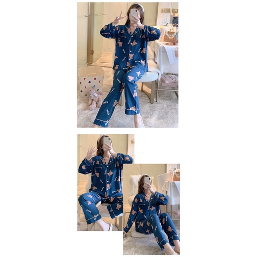 Pijama Mặc Nhà Vải Lanh Tay Dài Hàng Quảng Châu Mặc Sau Sinh