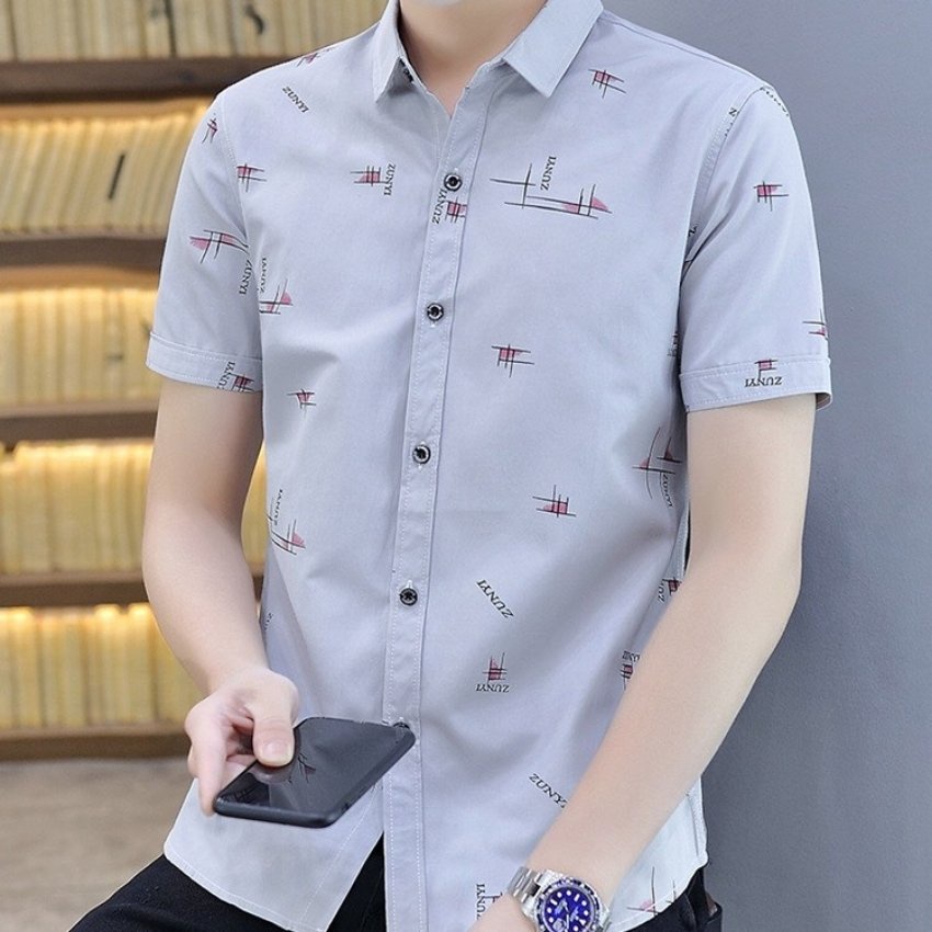 Áo sơ mi nam tay ngắn phối họa tiết chữ ZUNYI thời trang Erina cao cấp chất vải mềm mịn thoáng mát form dáng chuẩn