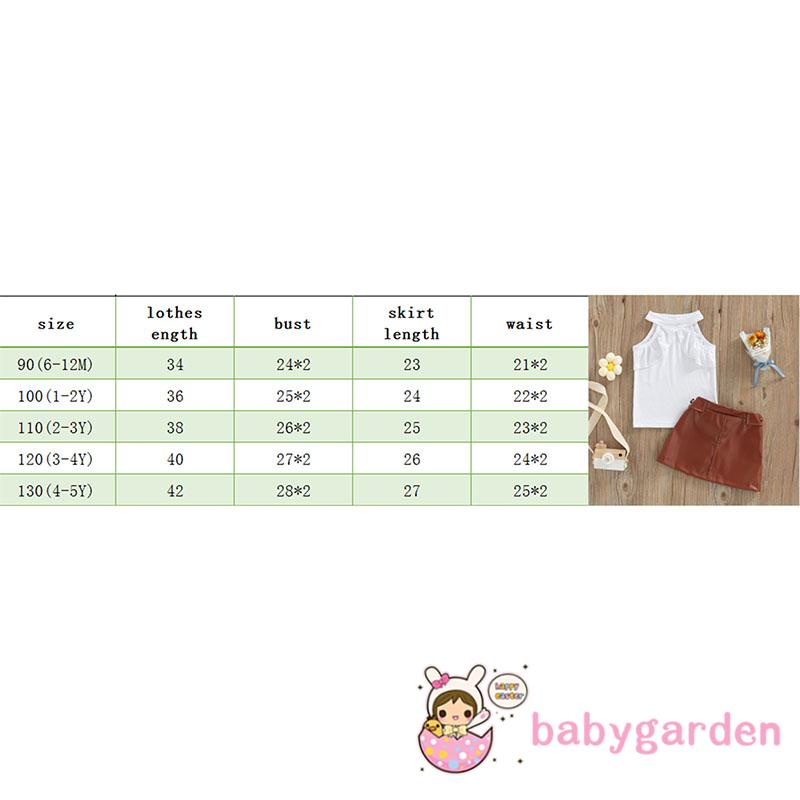 BABYGARDEN 6 Months-5 Years Baby Girls Set, Solid Color Round Neck Sleeveless Ribbed Tops+ Leather Skirt for Summer