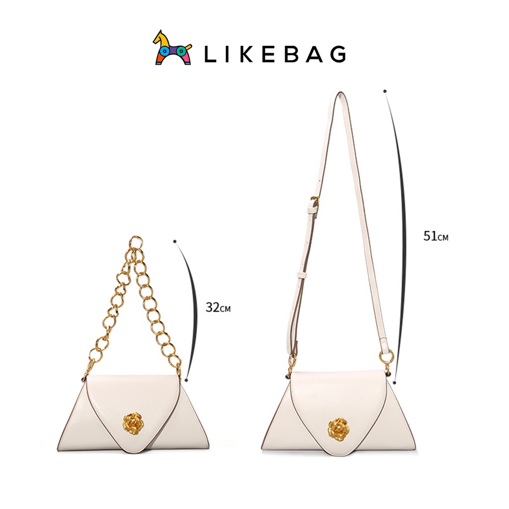 Túi xách nữ đeo vai LIKEBAG chốt hoa hồng phối dây xích bản to sang trọng 217XK1064 - LIBAGI