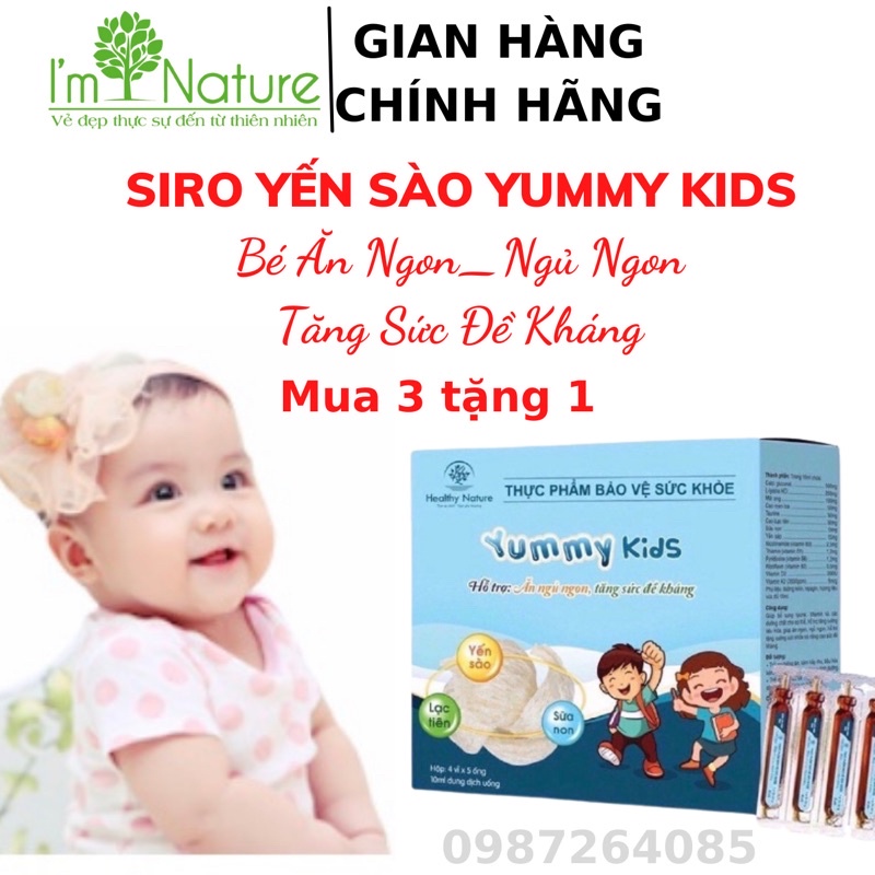 (+Quà) Siro Yến Sào Yummy Kids Giúp Bé Ăn Ngon, Ngủ Ngon, Tăng Cường Sức Đề Kháng 20 Ống/ Hộp