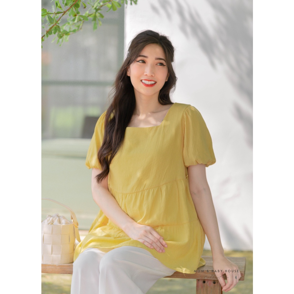 EVERMOM | Áo bầu babydoll tay phồng vàng trẻ trung