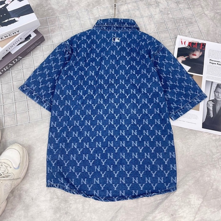 ẢNH THẬT - Áo Sơ Mi Jean MLB Classic Monogram Denim Short Sleeve Shirt New York VNXK - ÁO BÒ HÀNG XUẤT DƯ FULLTAG