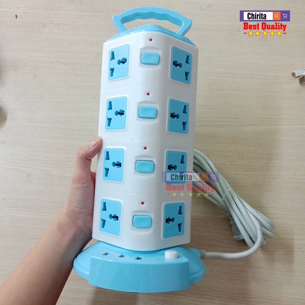 Ổ cắm điện đa năng 4 tầng tiện lợi, 16 lỗ cắm, 3 cổng usb, dây dài 1,8 mét, công suất cao