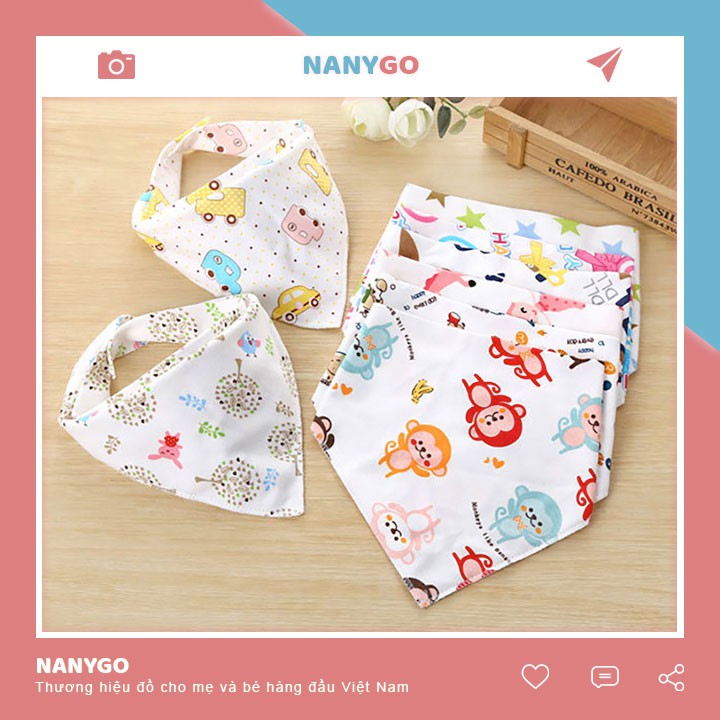 FreeShip  [100% cotton] Khăn yếm tam giác in 2 mặt có cúc bấm cao cấp