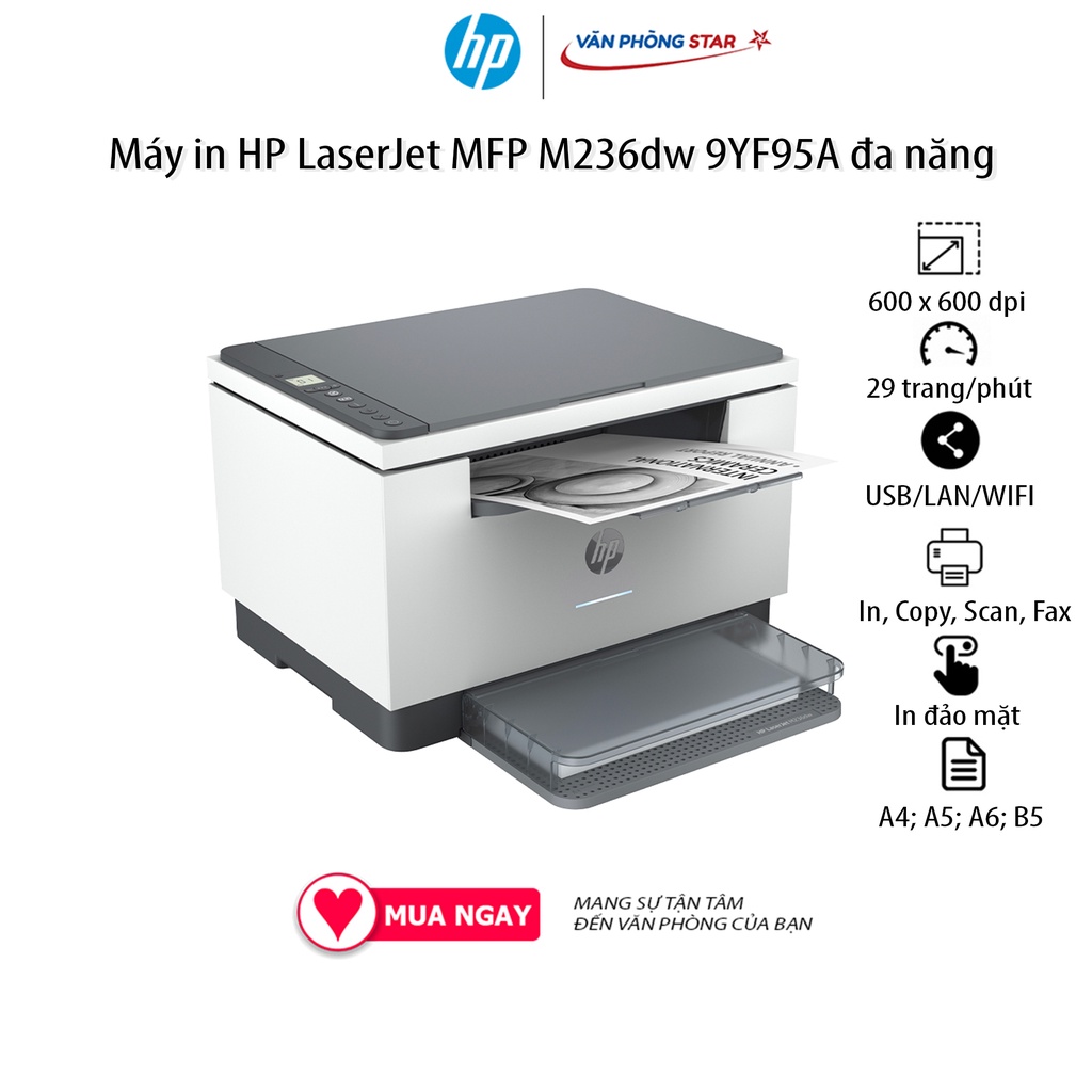 Máy in WIFI HP LaserJet MFP M236dw 9YF95A đa năng  29 trang/ phút, đảo mặt 18 trang/ phút