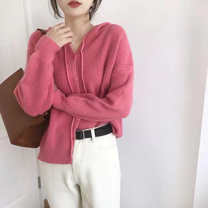 Áo khoác cardigan có mũ trùm dáng rộng phong cách Hàn Quốc hàng nút mới thời trang thu đông 2021 dành cho bạn nữ