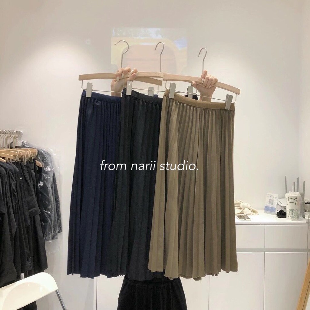 Chân váy dài Ulzzang NARII chân váy xếp ly phong cách Hàn Quốc màu be | BigBuy360 - bigbuy360.vn