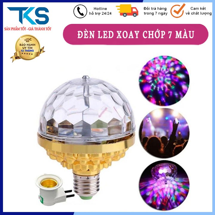 Đèn led xoay 7 màu nhiều hiệu ứng tia chớp nhấp nháy, đổi màu, an toàn khi sử dụng có đui đi kèm