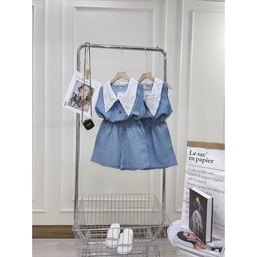 Set đùi bò giấy cổ ren xinh xắn bộ đùi nữ tiểu thư cá tính DN10113