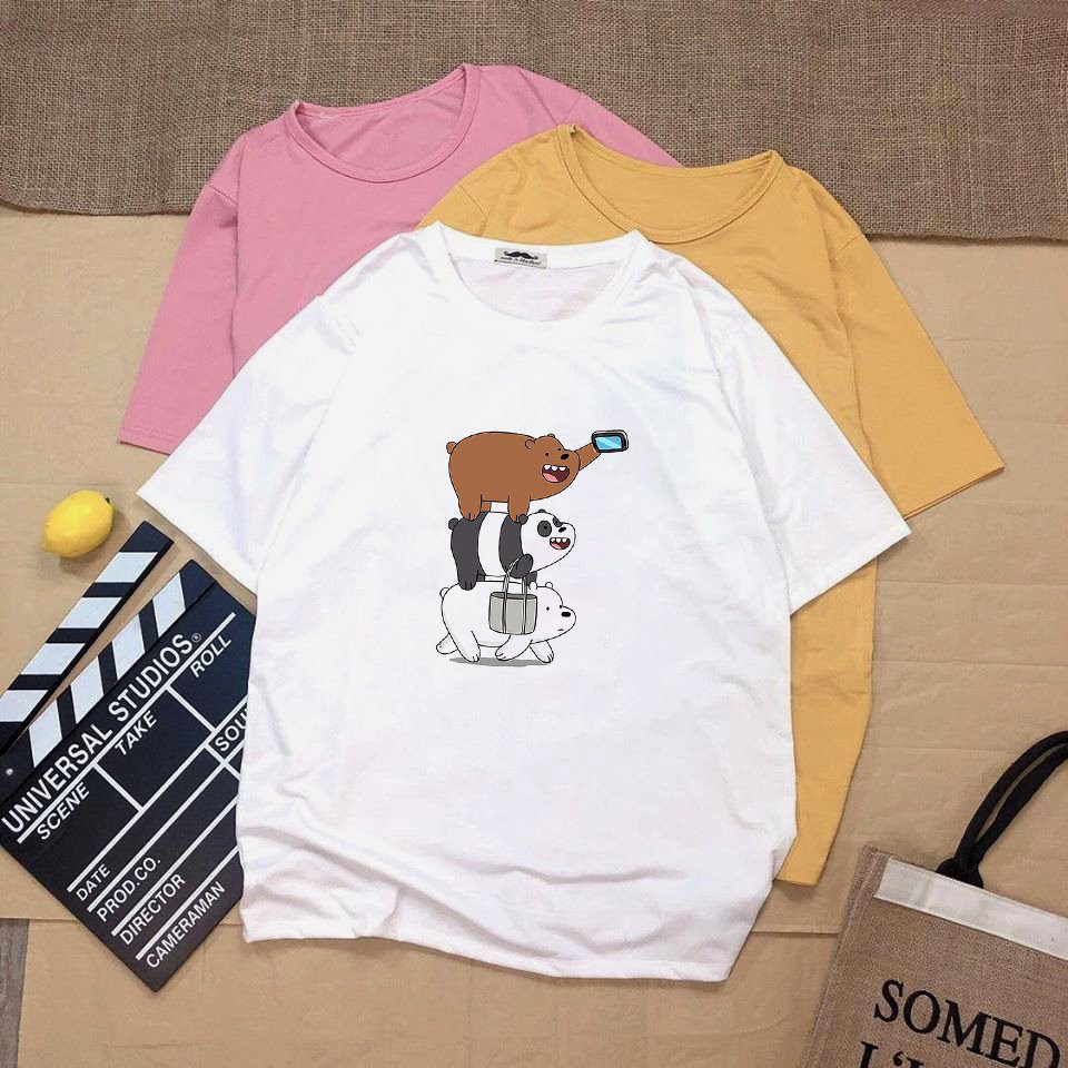 Áo thun tay lỡ form rộng 3 chú gấu vải dày mịn 20N1235