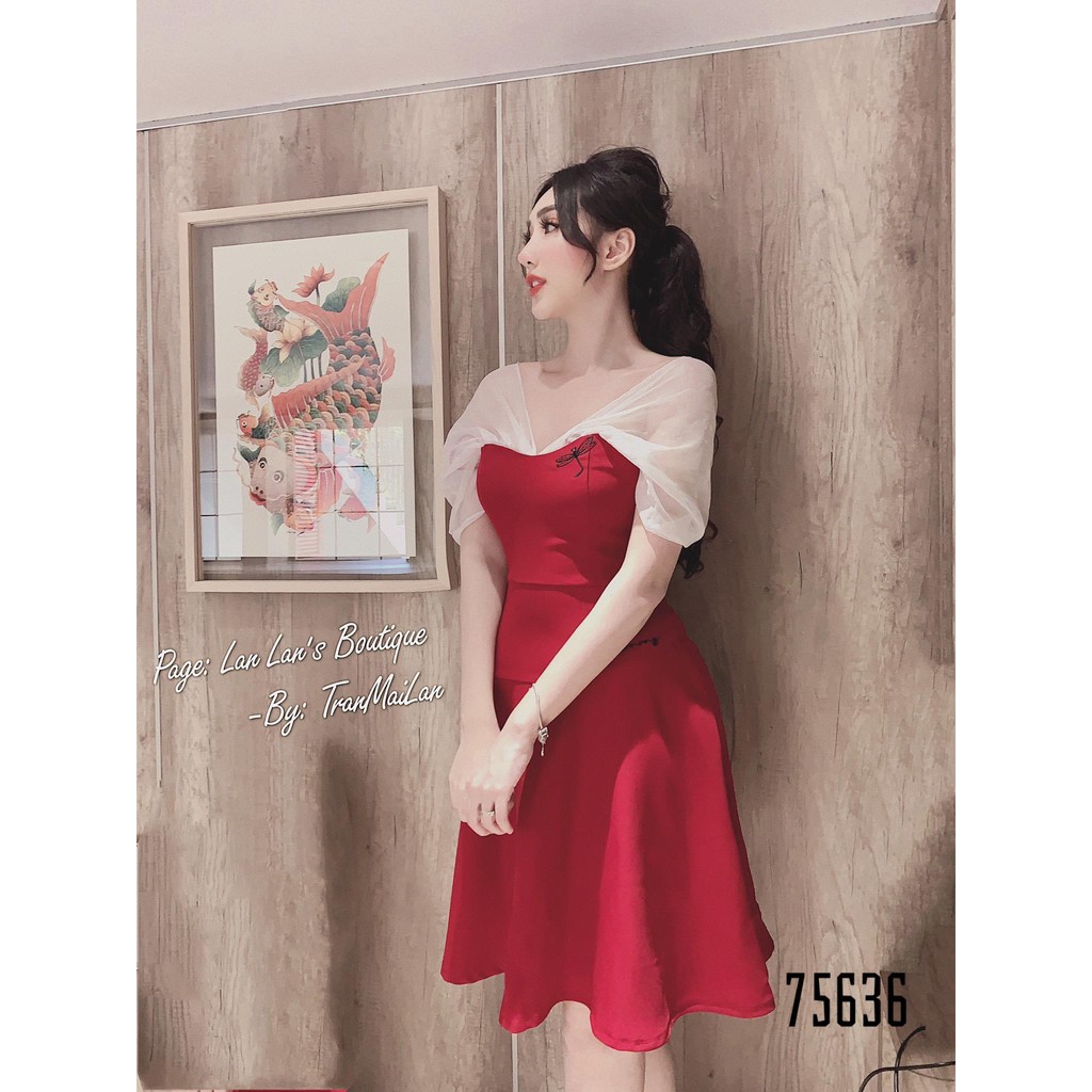 Đầm nữ dự tiệc xinh dáng xòe trễ vai Thời Trang Emy 75636