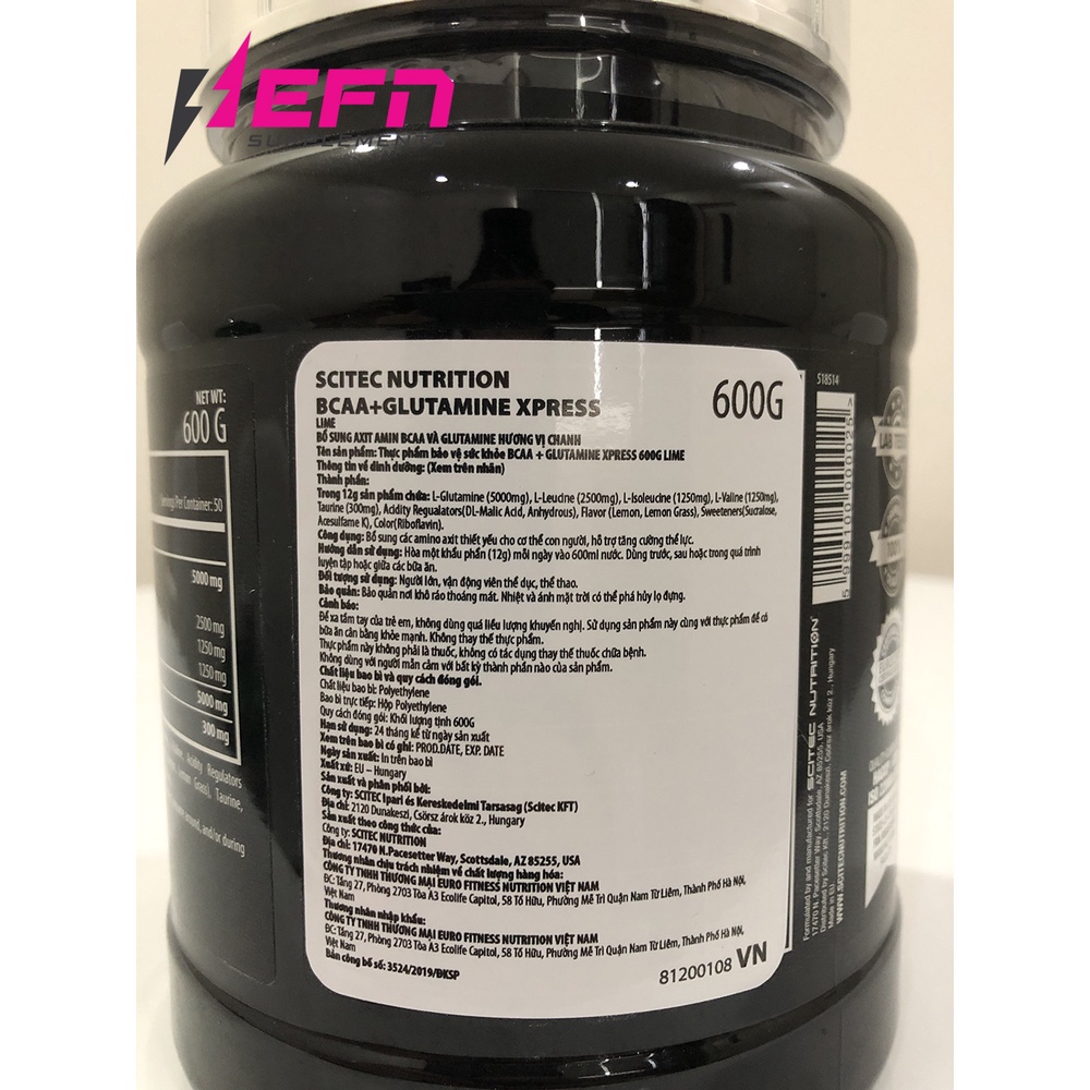 BCAA BCAA Glutamine Xpress SCITEC NUTRITION Phục Hồi Cơ Bắp Chống Dị Hoá Cơ Hũ 600 G - Chính Hãng