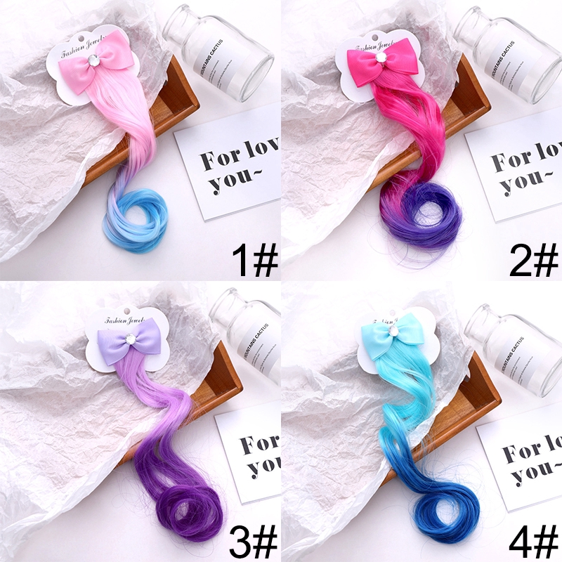 Kẹp nơ đính tóc giả màu ombre dành cho bé gái