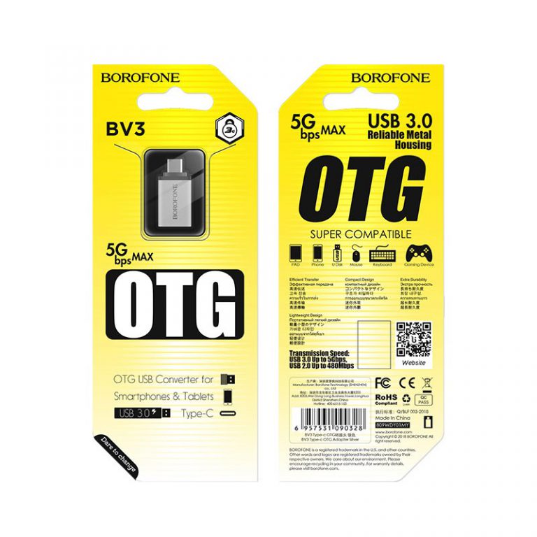 Đầu chuyển đổi otg BOROFONE cổng usb a - micro/ type c sao chép dữ liệu giữa điện thoại/ ipad - USB/ máy tính/  Laptop