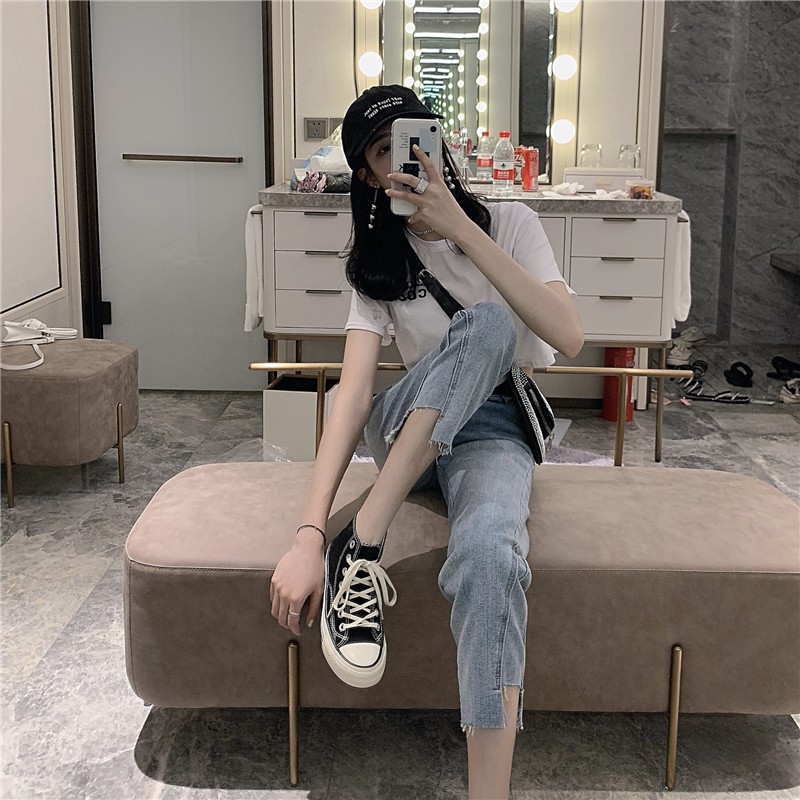 Emilyshop - Quần jeans nữ cắt cạnh phong cách Ulzzang