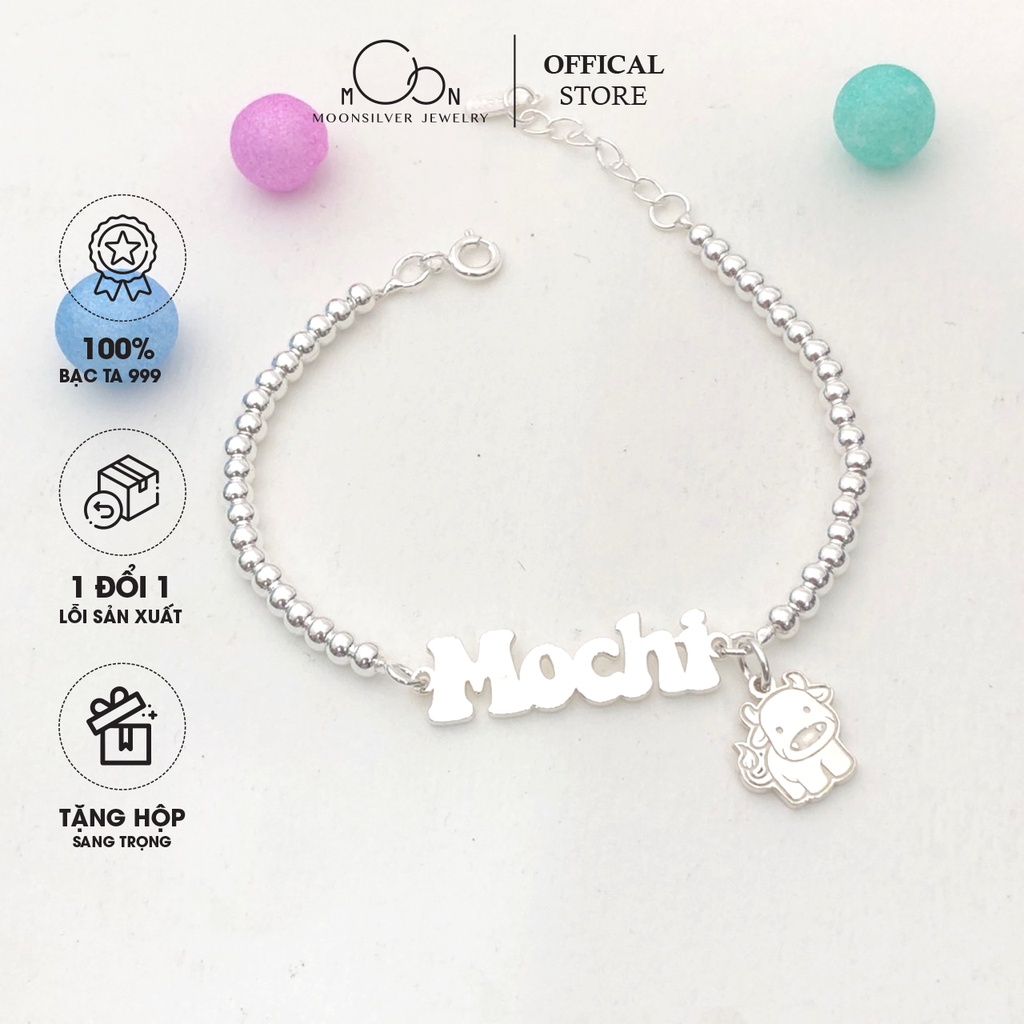 Lắc bạc ta nguyên chất khắc tên theo yêu cầu cho bé, vòng bạc bi bạc trẻ em hàng thiết kế
