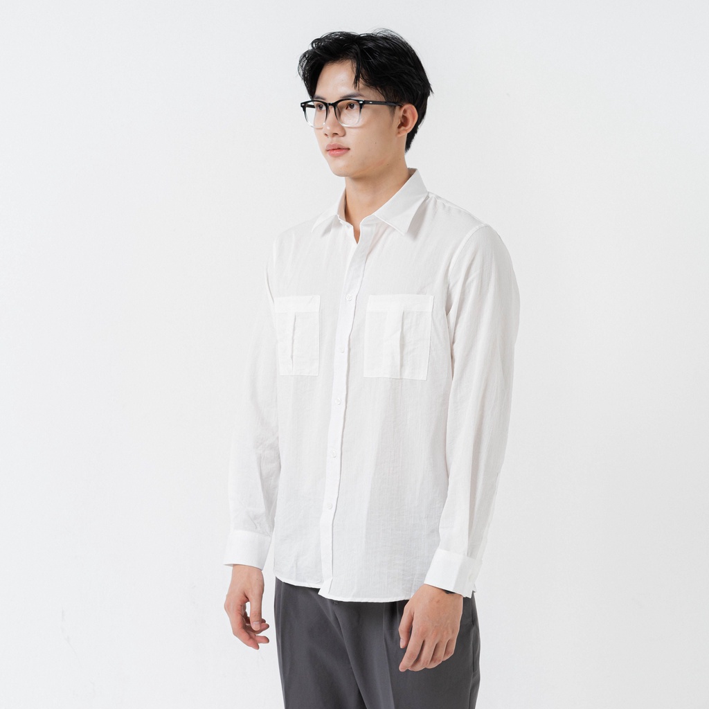 Áo sơ mi nam tay dài có túi xẻ cách điệu SSSTUTTER Vải Linen siêu thoáng mát Double P Shirt