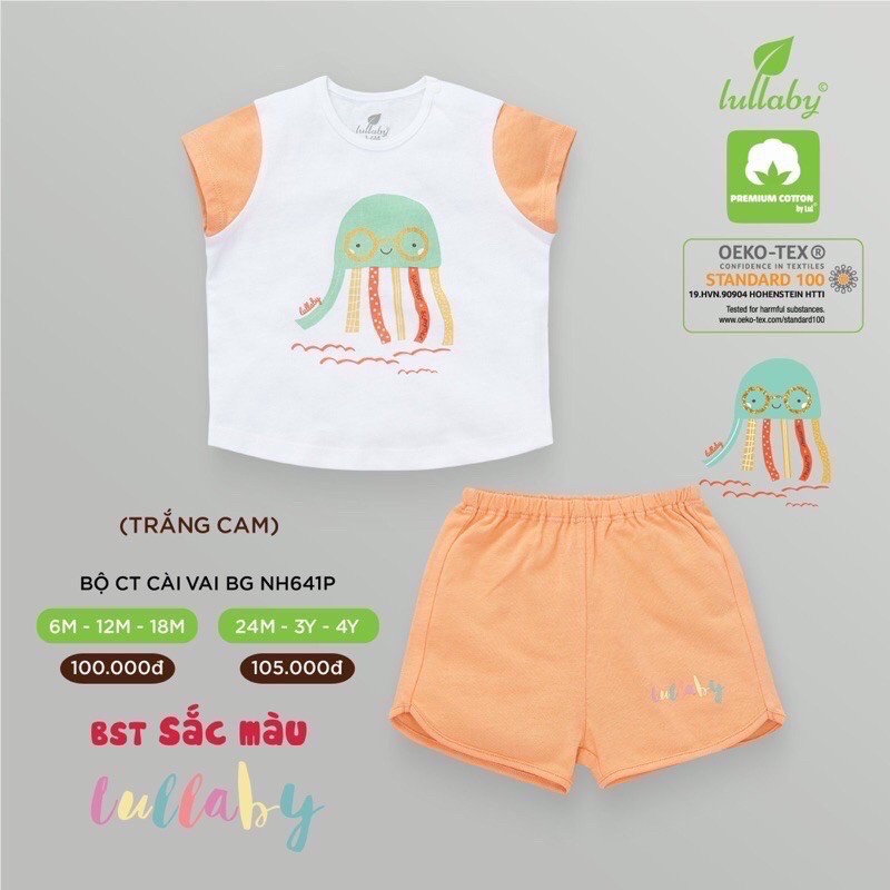 LULLABY - Bộ cộc tay cài vai bé gái - NH641P size 6M-4Y