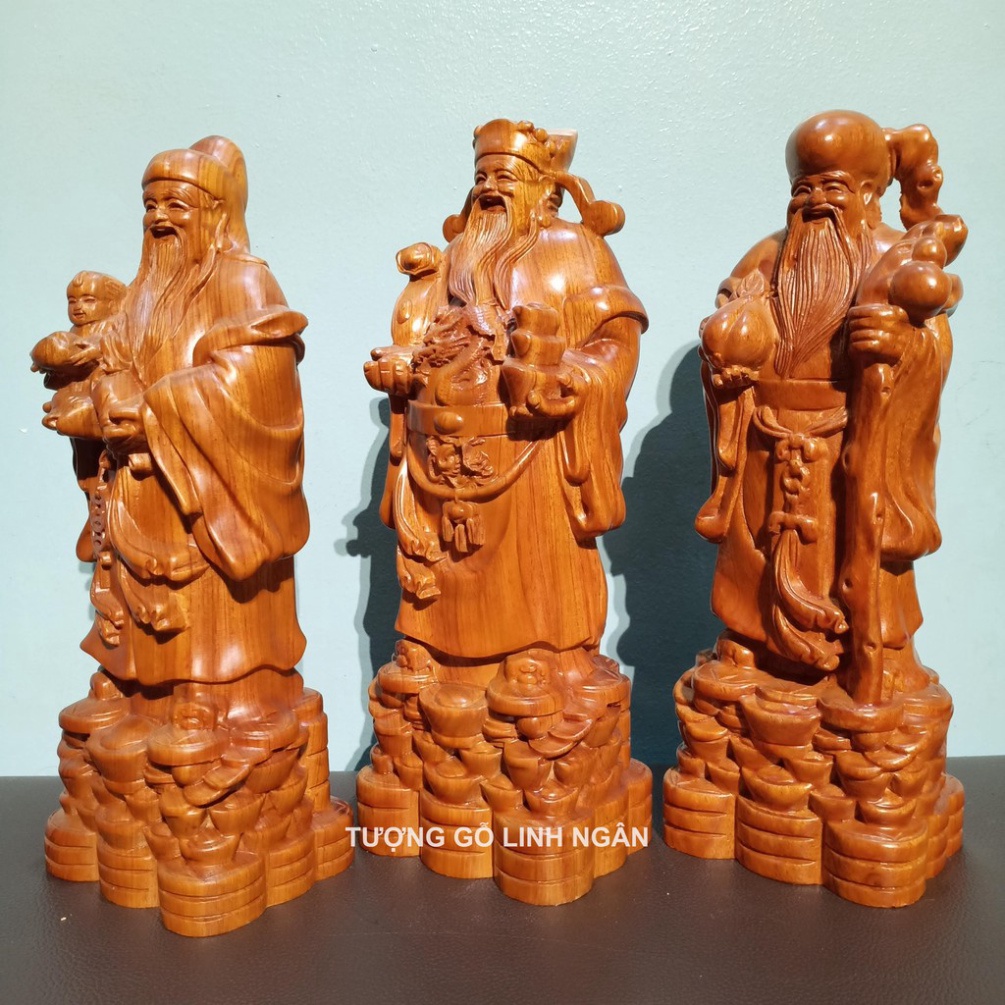 [GIA RE] Tượng tam đa phúc lộc thọ gỗ hương cao 30