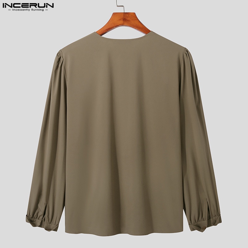 Áo sơ mi INCERUN tay dài dáng rộng cài nút phong cách thanh lịch thời trang cho nam