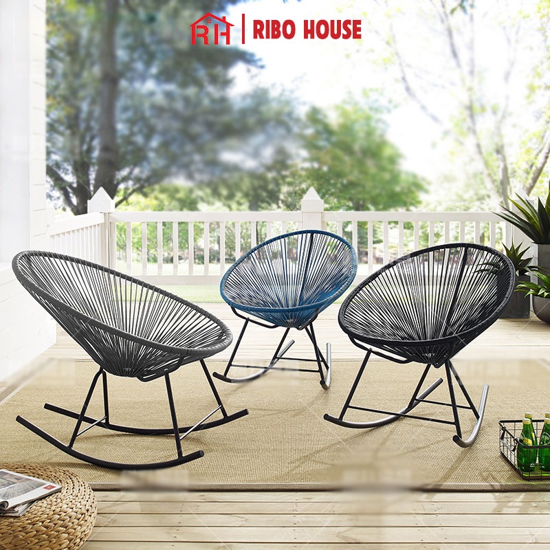 Ghế thư giãn bập bênh RIBO HOUSE giả mây nhựa khung kim loại, ghế để ban công phòng khách trang trí quán cà phê RIBO207