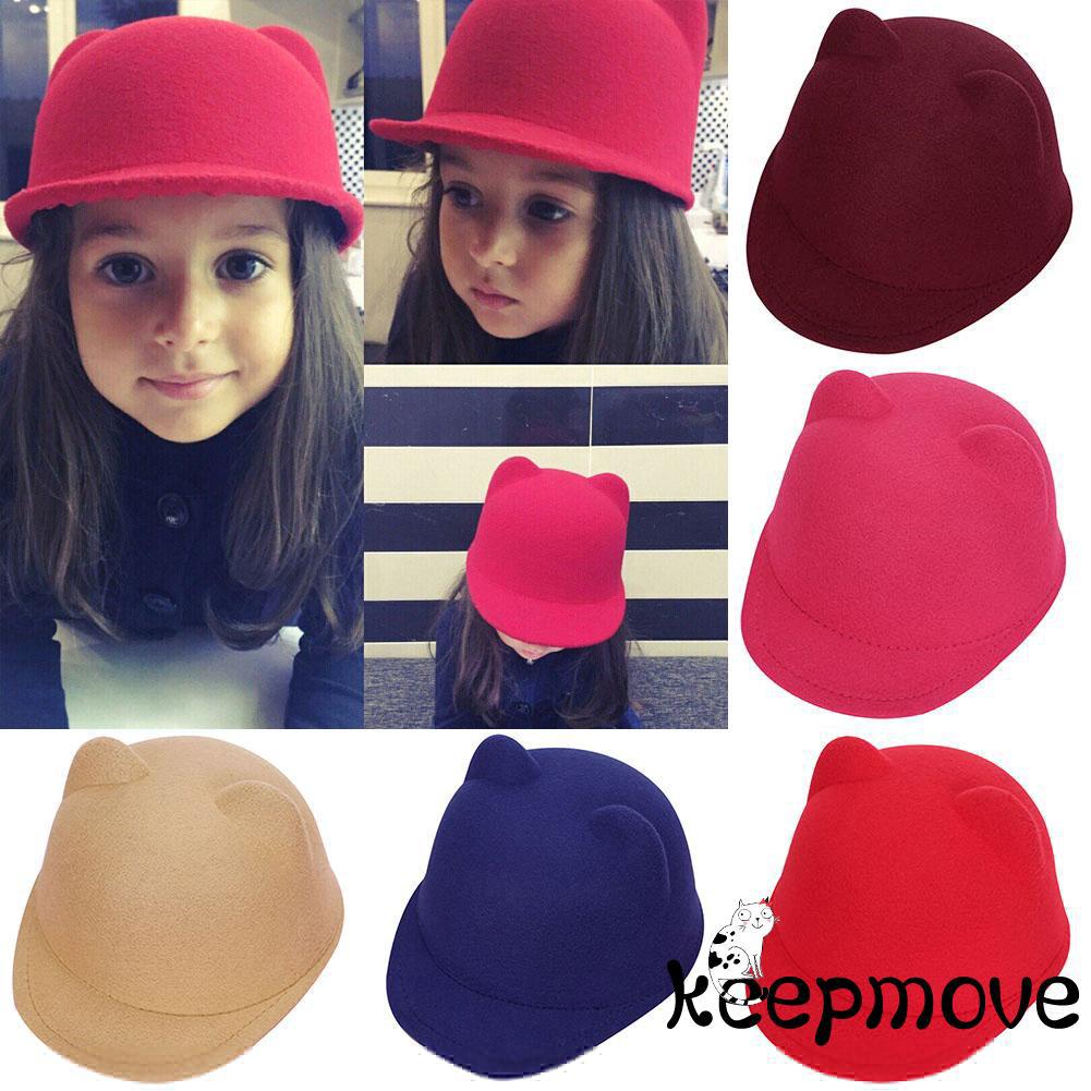 Nón nỉ tai mèo đính nơ dễ thương cho bé
