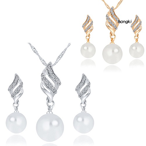 (Hàng Mới Về) Bộ vòng cổ + Bông Tai Đính Ngọc Trai Giả Xinh Xắn