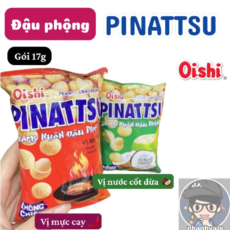 [Combo 10 gói] Snack nhân đậu phộng da cá PINATTSU Oishi 17g vị Mực cay/Nước cốt dừa