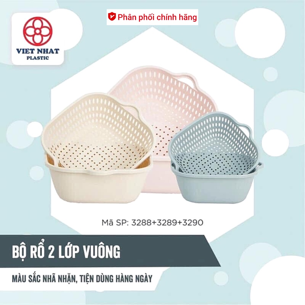 Bộ Thau Rổ Nhựa Vuông 6 Món Việt Nhật- MUA 1 ĐƯỢC 6 chậu rổ - Set 3 Rổ 3 Chậu Việt Nhật Dày Dặn Nhựa Cao Cấp