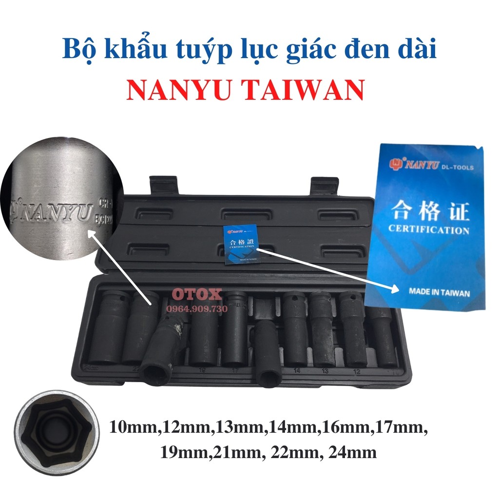 Bộ khẩu lục giác đen dài, Bộ tuýp lục giác đen  10 chi tiết nanyu taiwan OTOX